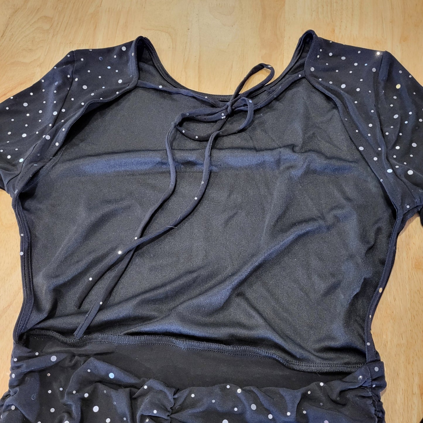 Black Jersey Knit Stretch Backless Long Sleeve Mini Dress Silver Metallic Dots