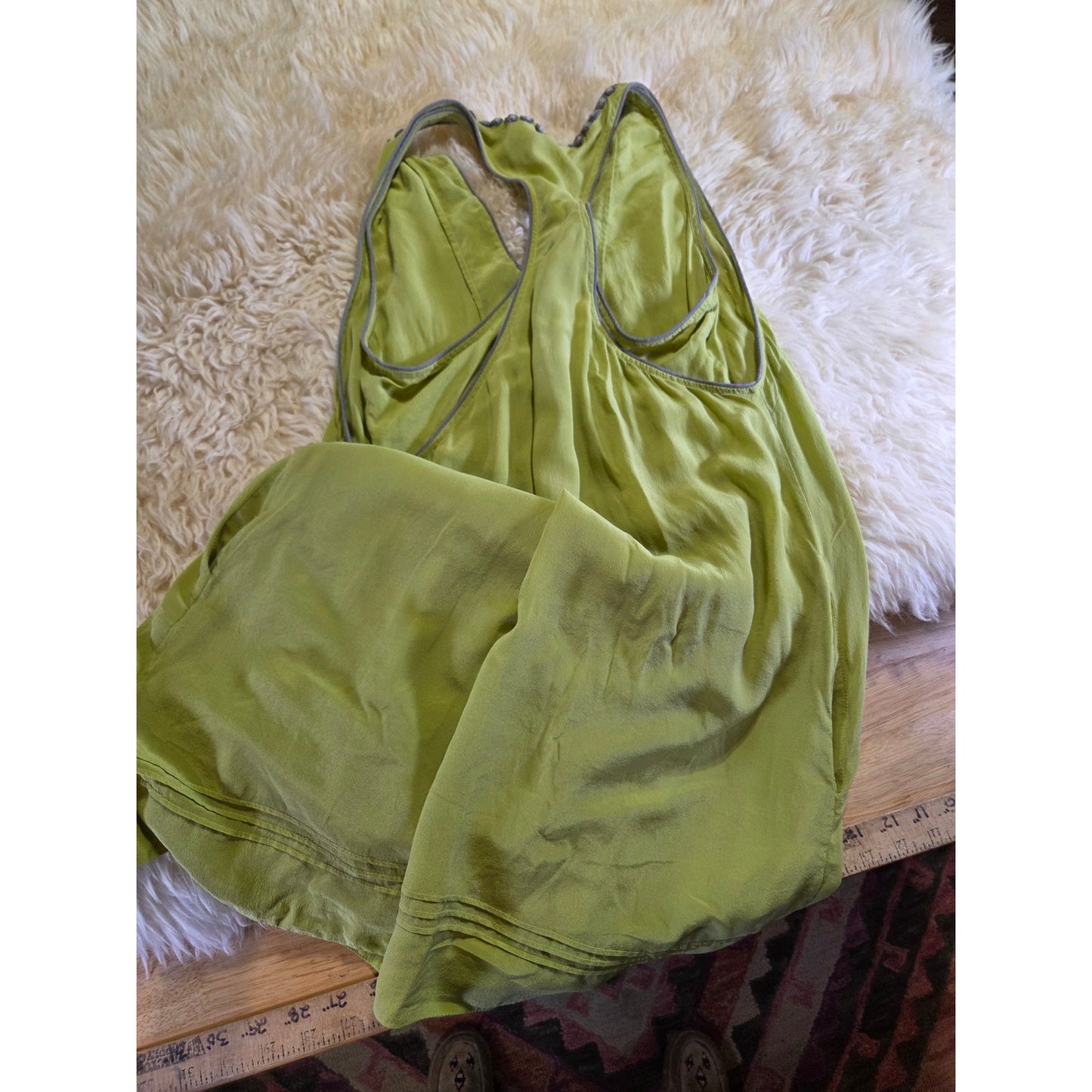 BCBGMAXAZRIA Green 100% Silk Sleeveless Tank Dress Mini Racerback M