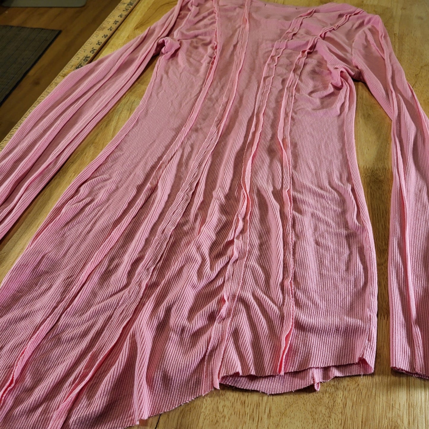 Finesse Pink Jersey Long Sleeve Asymmetrical Hem Stretch Crew Neck