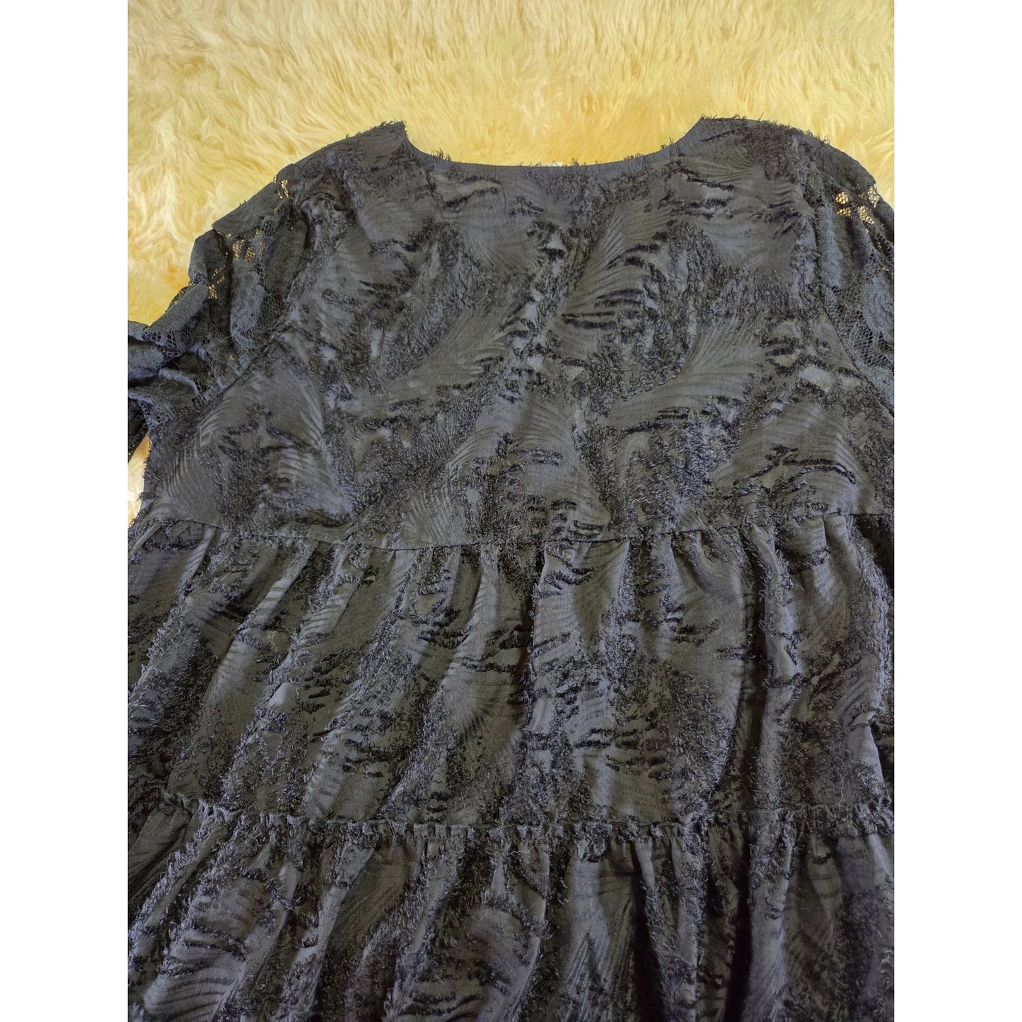 Paisley Vine black lace satin lined bell sleeve a line goth dress v-neck xl