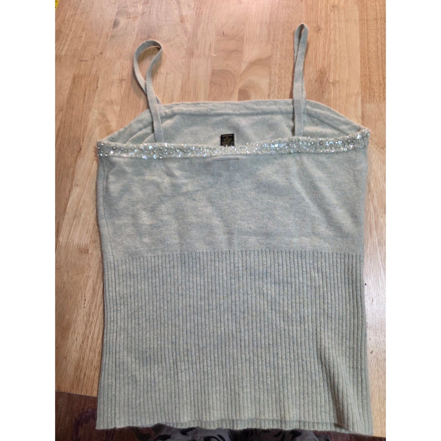 Plenty wool cashmere Angora blend knit tank sweater beaded pastel green medium