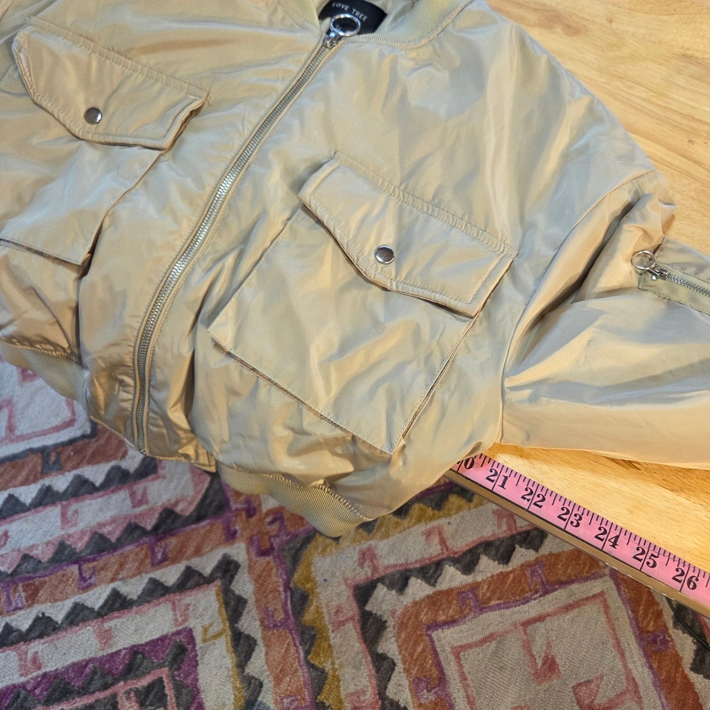 Love tree size medium cropped khaki bomber jacket nylon Y2K silver Hardware