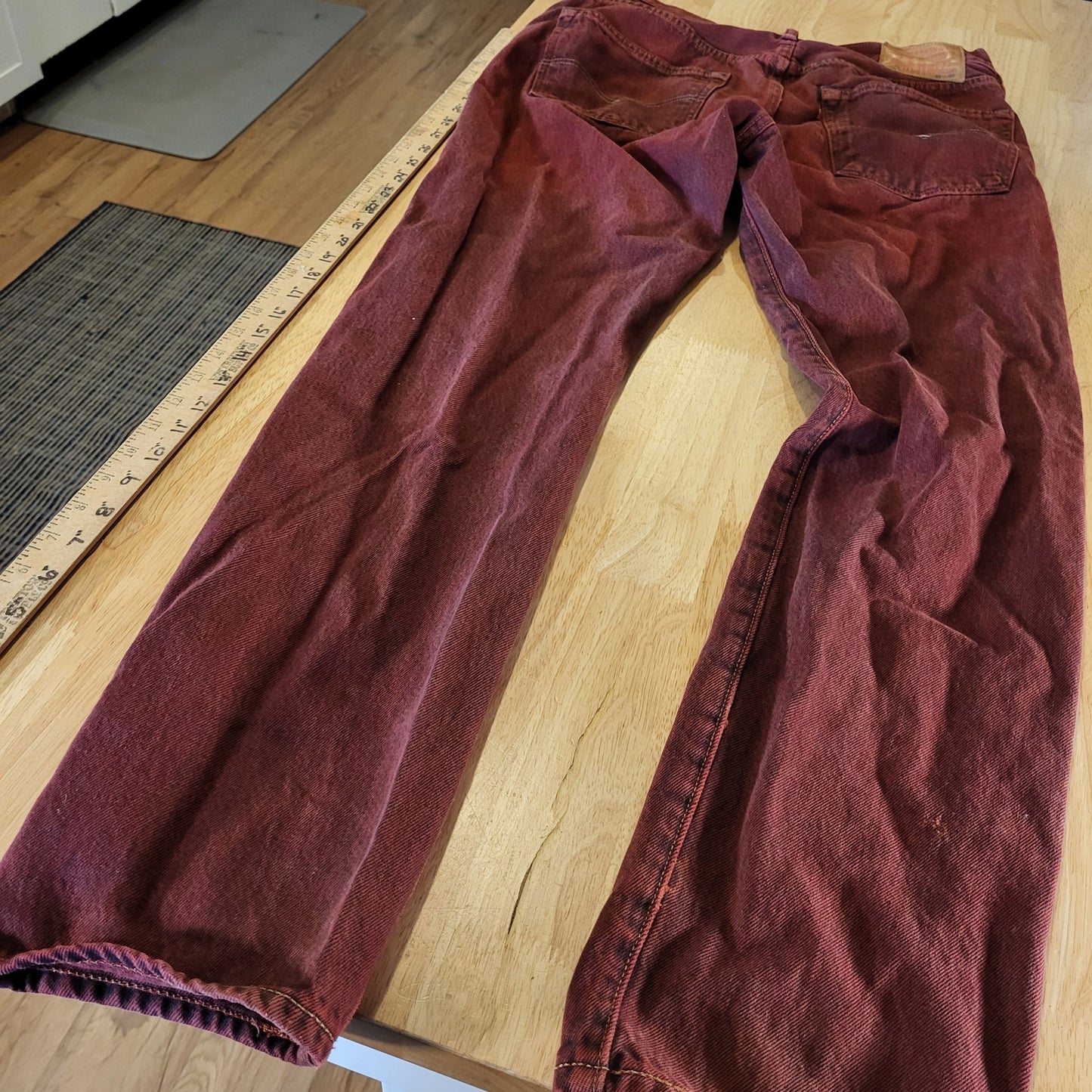 Levi's 501 CT Maroon 31 x 32 Tapered Denim Jeans Faded Tag 90.s Custom Cut