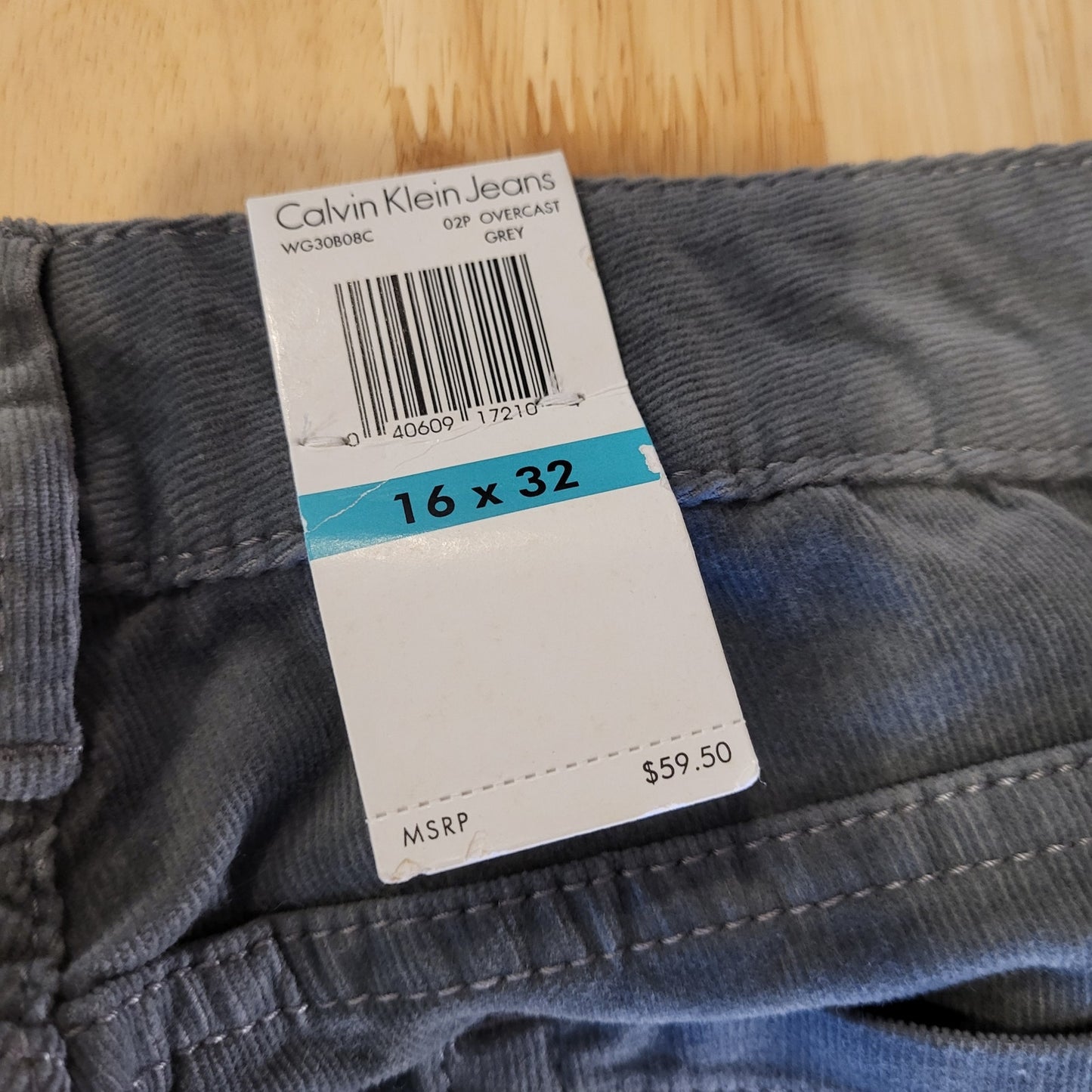 NWT Calvin Klein Jeans Gray Corduroy Straight Leg Sz. 16 Cotton Stretch