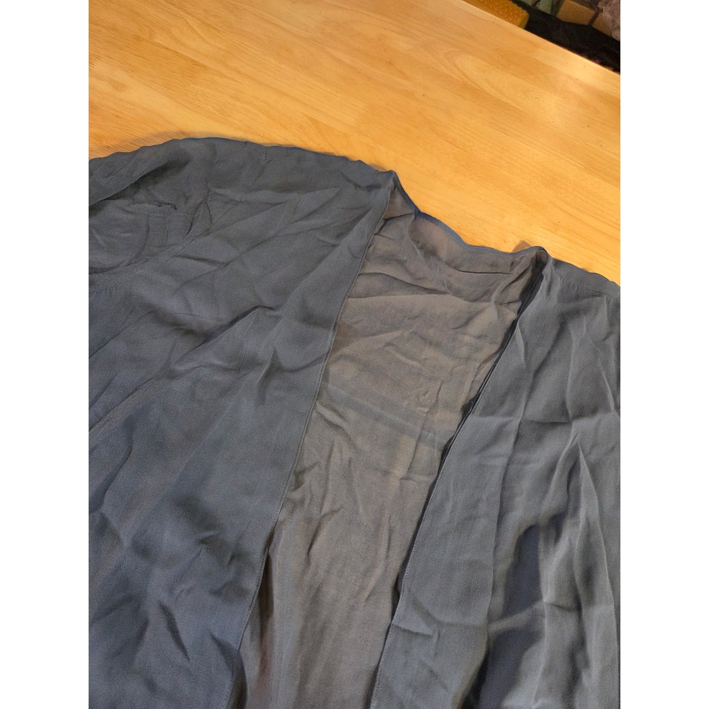 Navy Blue Silk Tissue Hem Long Sleeve Gauzy Cover-up Small