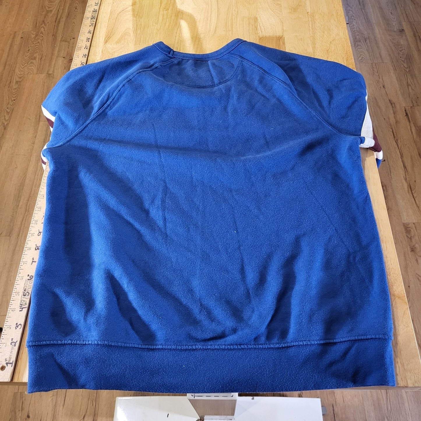 Old Navy Blue Sporty "FAR OUT" Crew Neck Sweatshirt Arm Stripe Detail red white