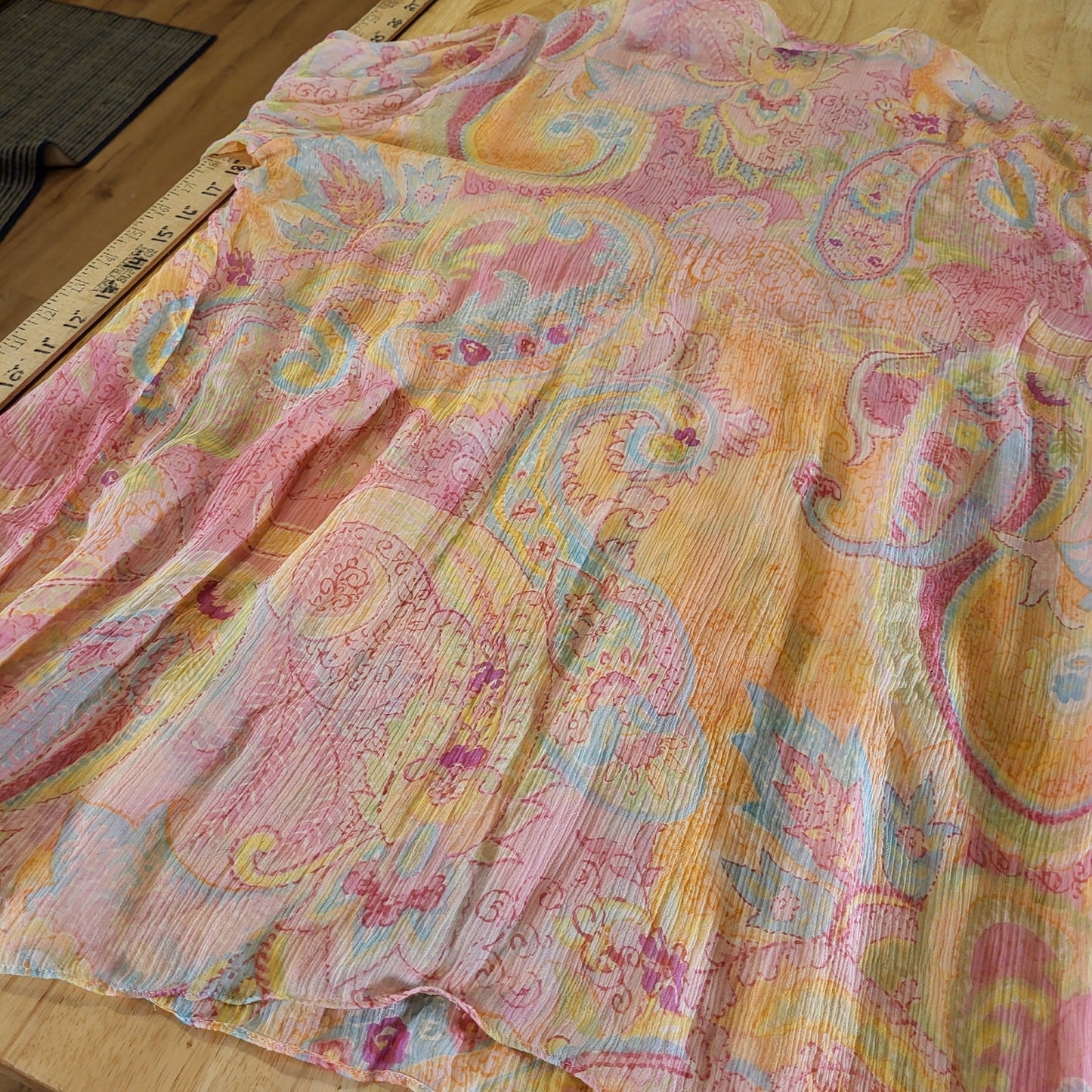 Ralph Lauren 100% Silk PINK Sheer Paisley Collared Button Down Blouse Size XL