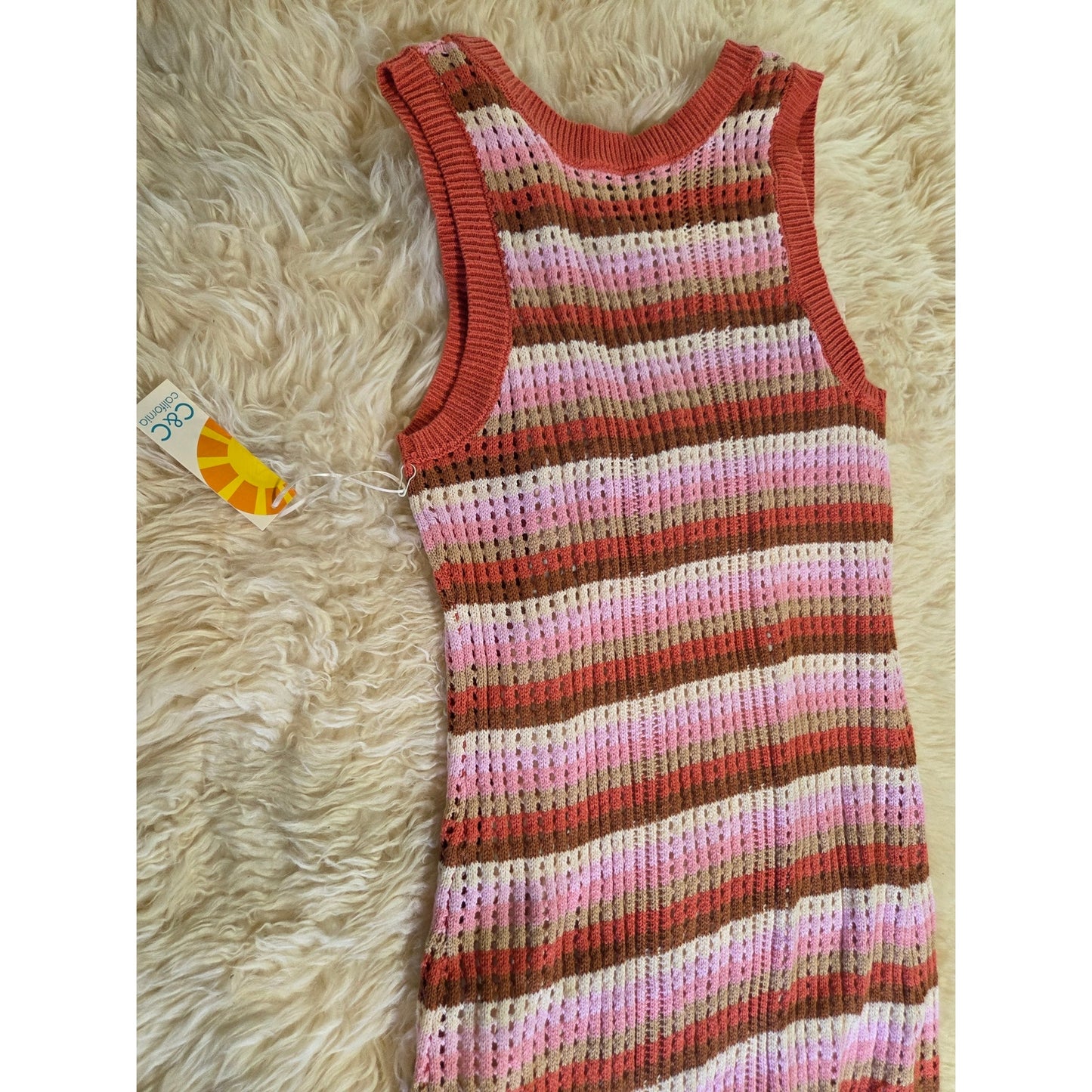 C & C California Neapolitan Crocheted Striped Pastel lined beach cover dress