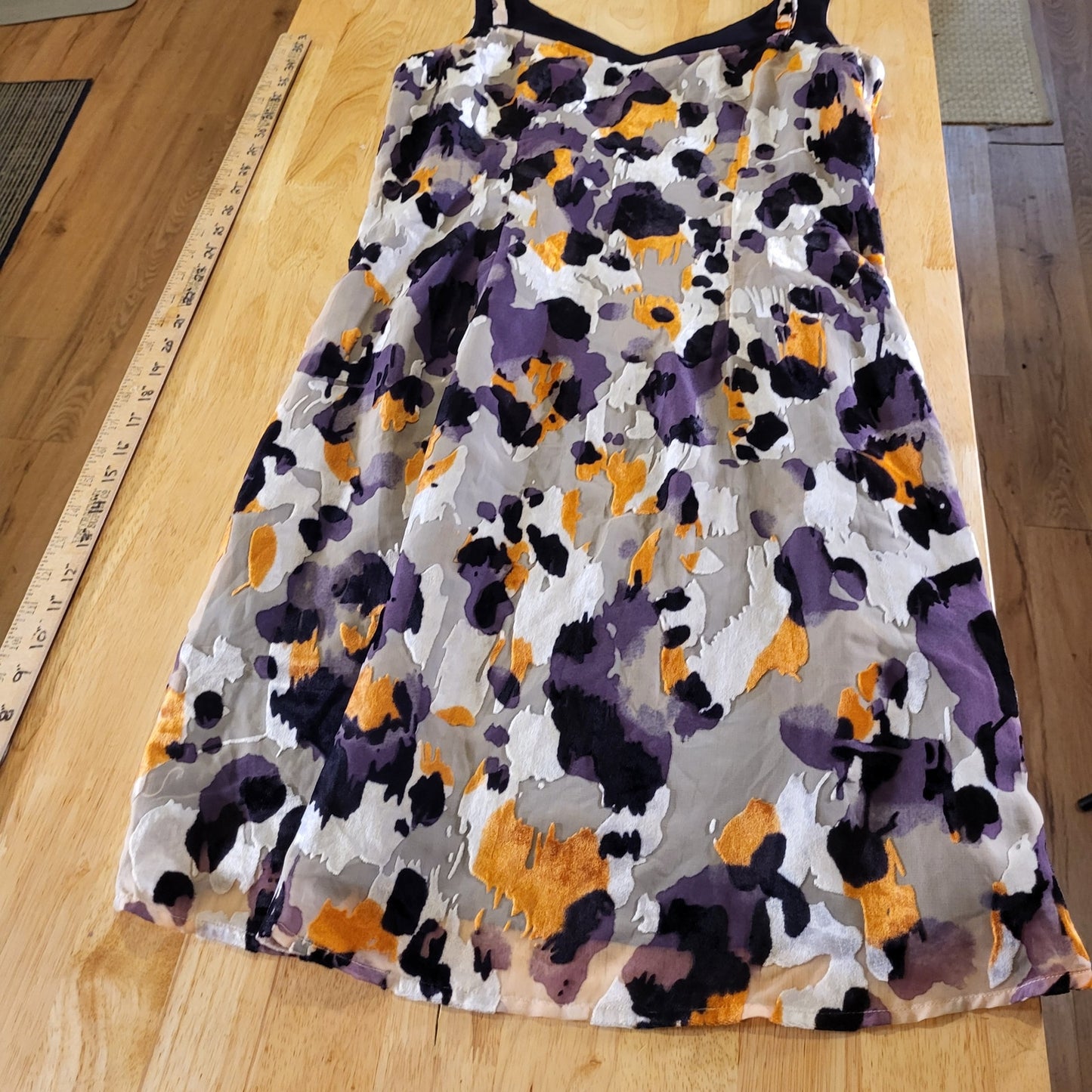 Cabi Sleeveless A-Line Dress Orange Purple Burnout Velvet Silk Medium