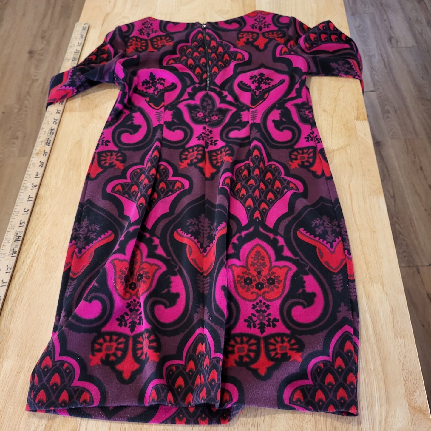 Taylor Pink Paisley Print Knit Pencil Dress Long Sleeve Midi 16" P2P