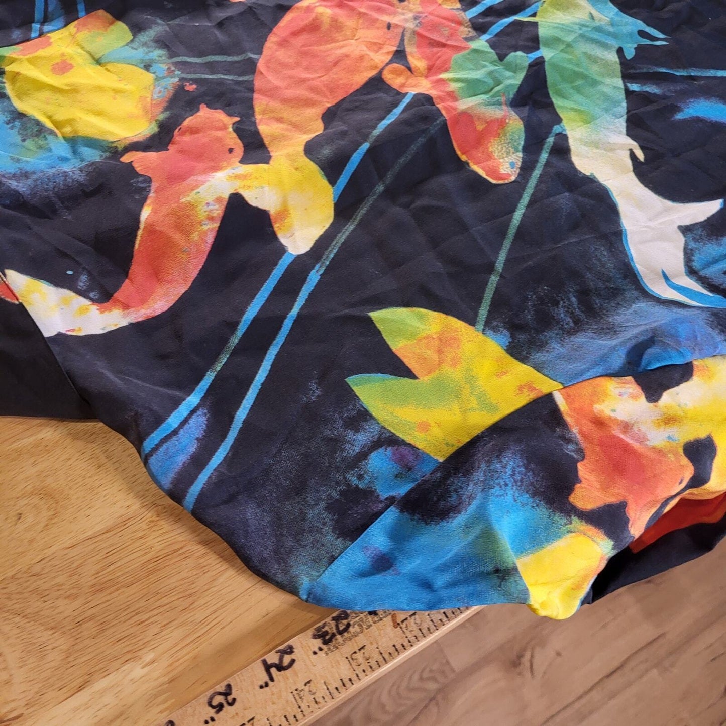 Nicole Taylor 100% Silk Batik Dyed Beaded Koi Fish Blouse Collared. Button Down