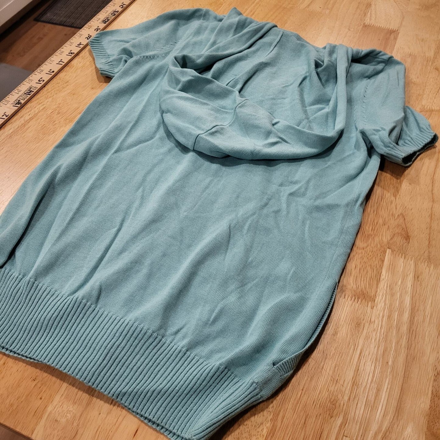 Lacoste Blue Short Sleeve 1/4 Zip Hooded Sweater 16" Pit 2 Pit