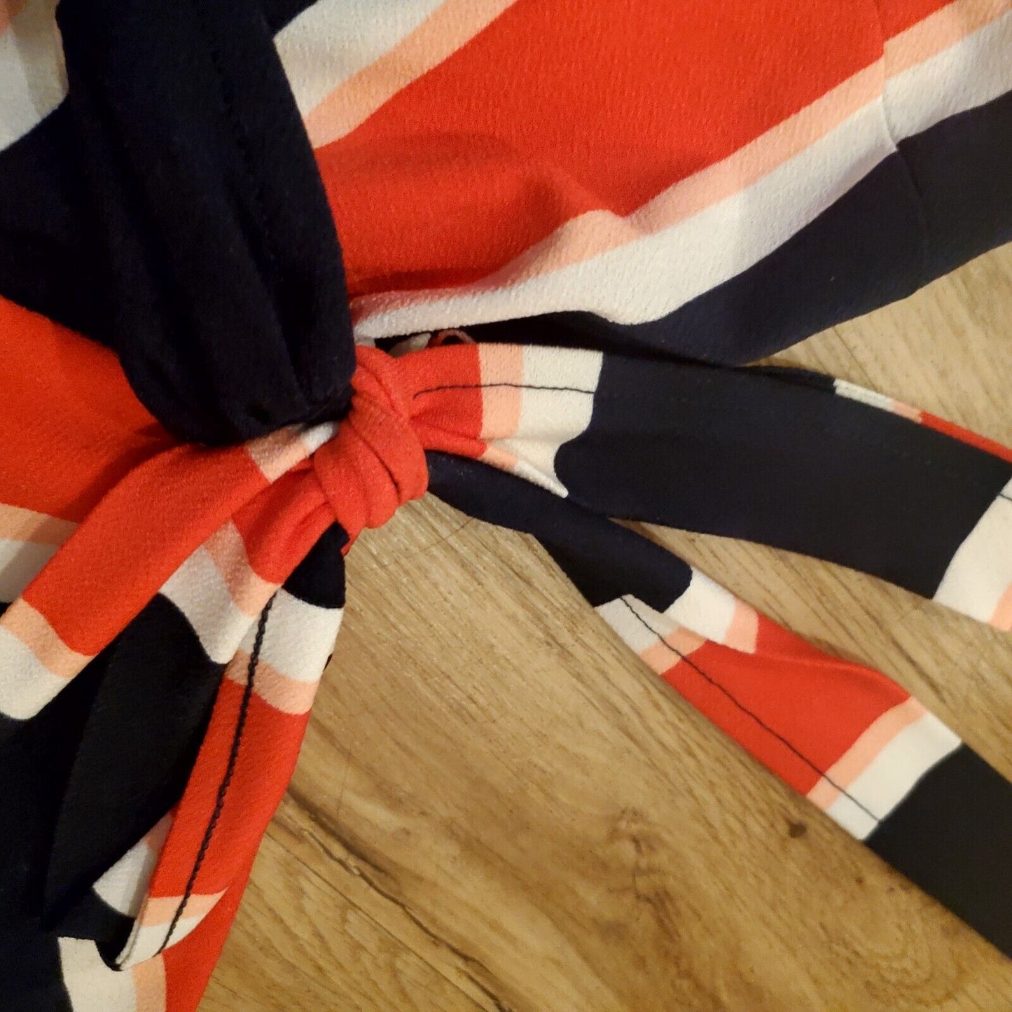 Express Red White & Blue Stripe Wrap Style Dress Small Knee Sleeveless Jersey