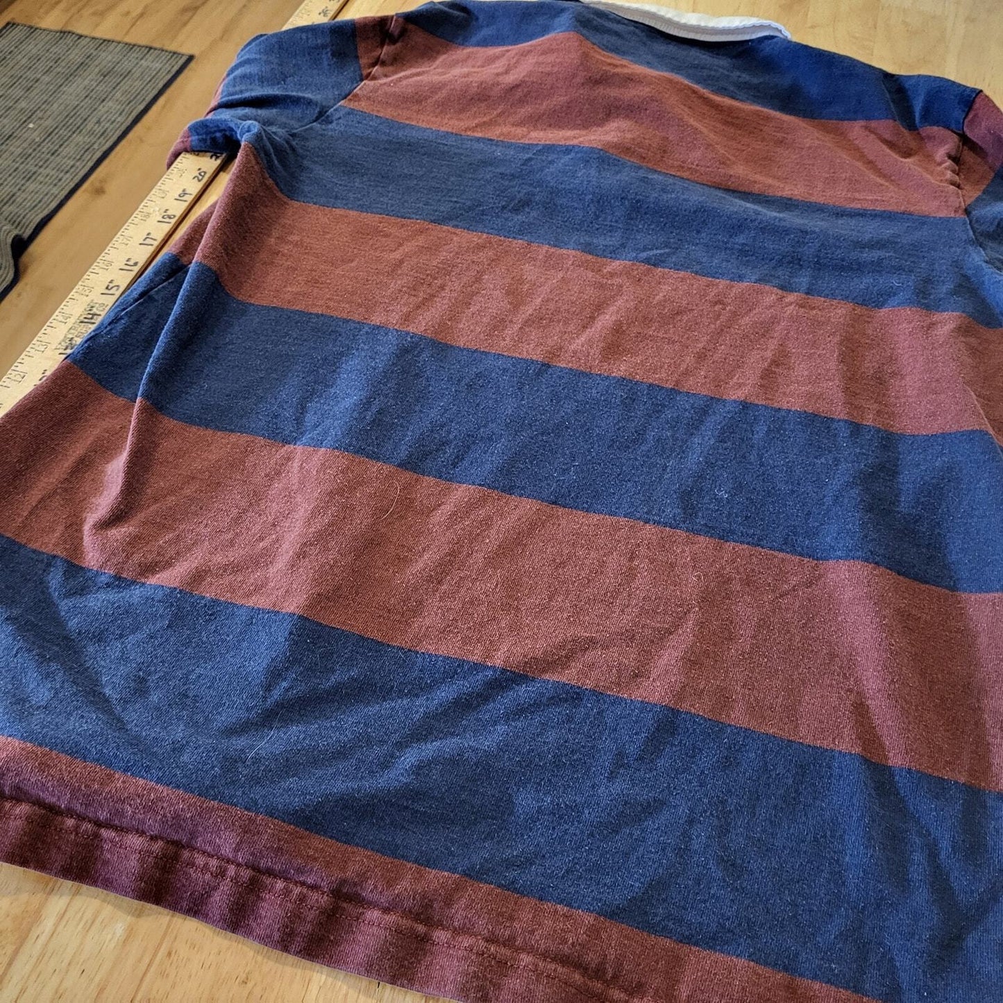 Psycho Bunny Maroon & Blue Rugby Shirt White Collar Logo (see bleach marks)