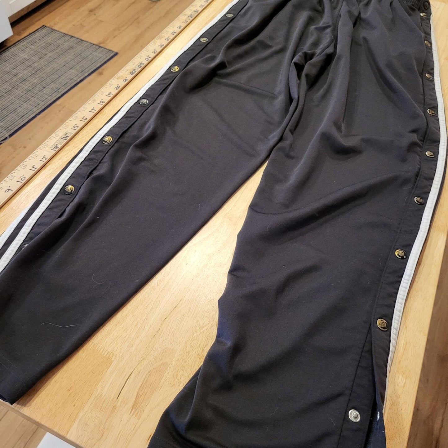 Adidas Extra Large Black Break Away Track Pants Elastic Waist Snap Stripe white