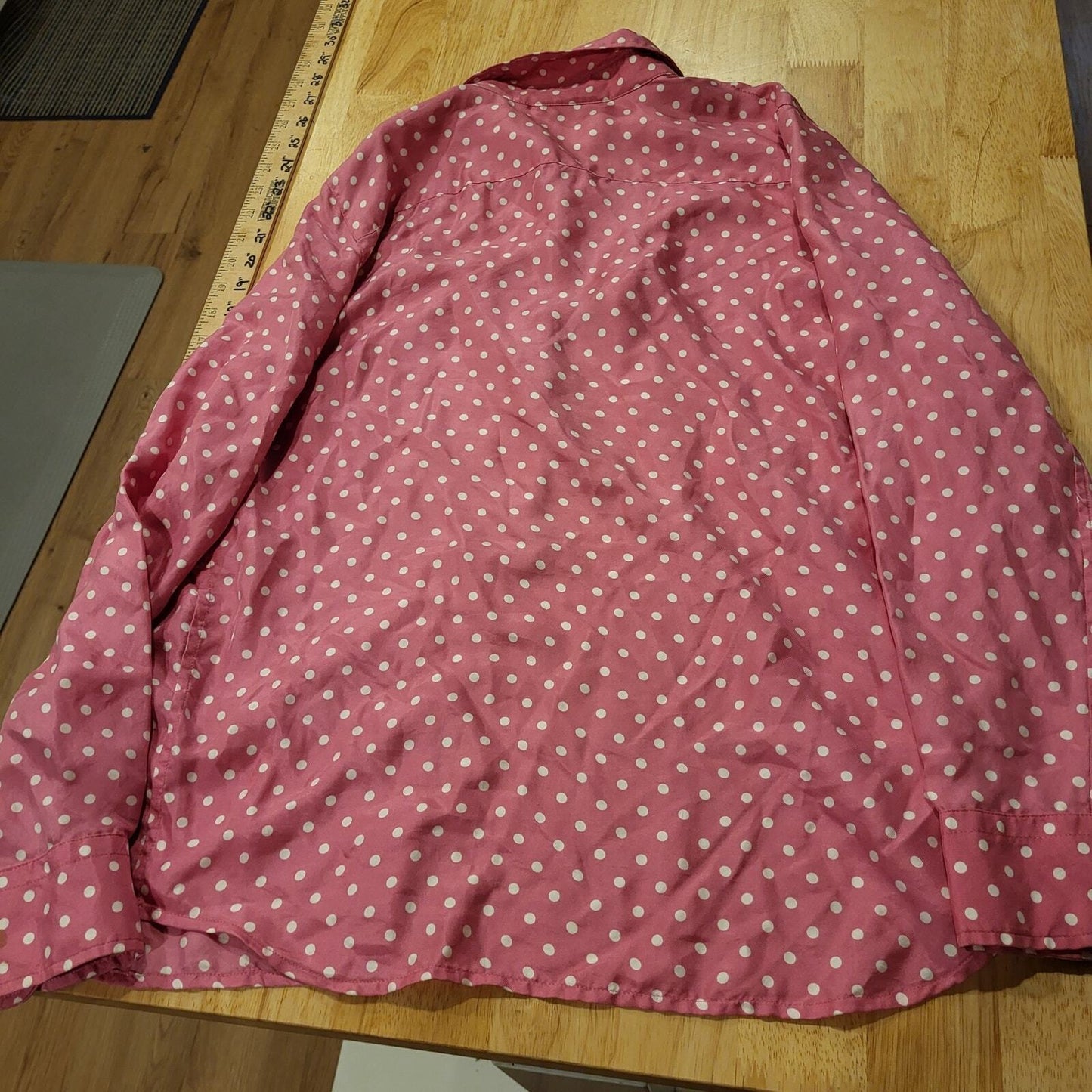 Vintage Jones New York Country Medium Pink Polka Dot Silk Collared Button Down