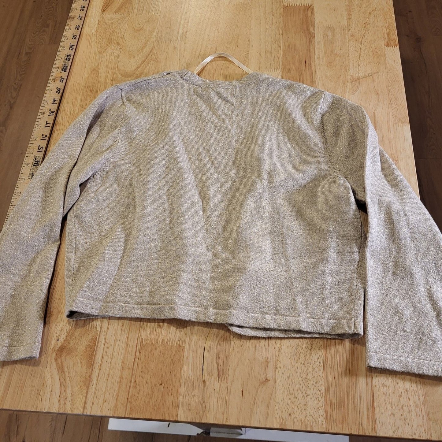 Leslie Fay Gold Metallic Bolero Cardigan Size Small 3/4 Sleeve
