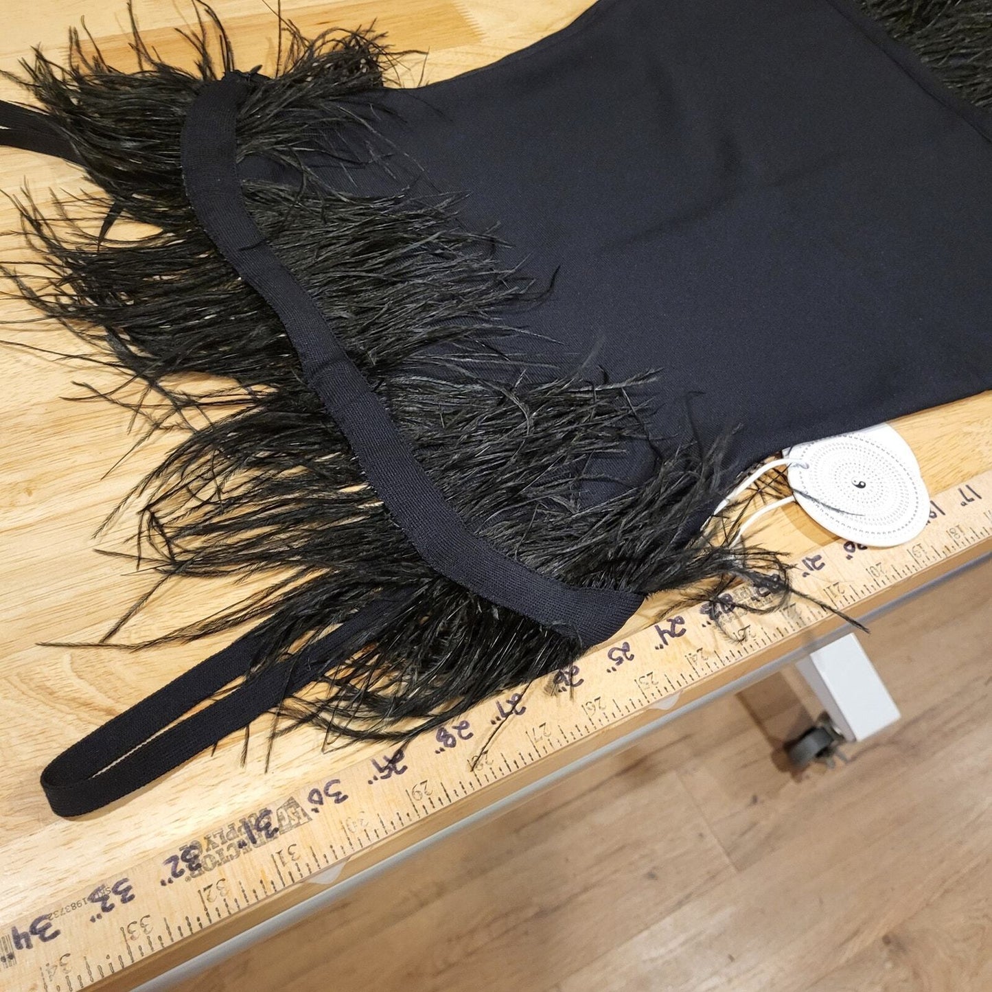 Staud Etta Black Feather Bodycon Spaghetti Strap Dress XS