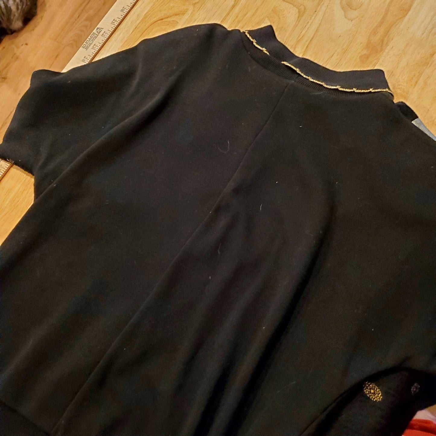Vintage Black Collard Top Gold Lame Metallic 80's Sweatshirt Long Sleeve