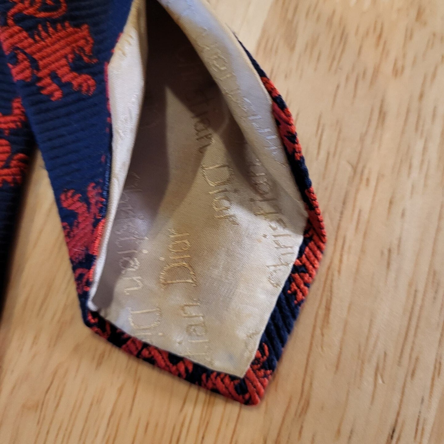Vintage blue Christian Dior tie Red Dragon print
