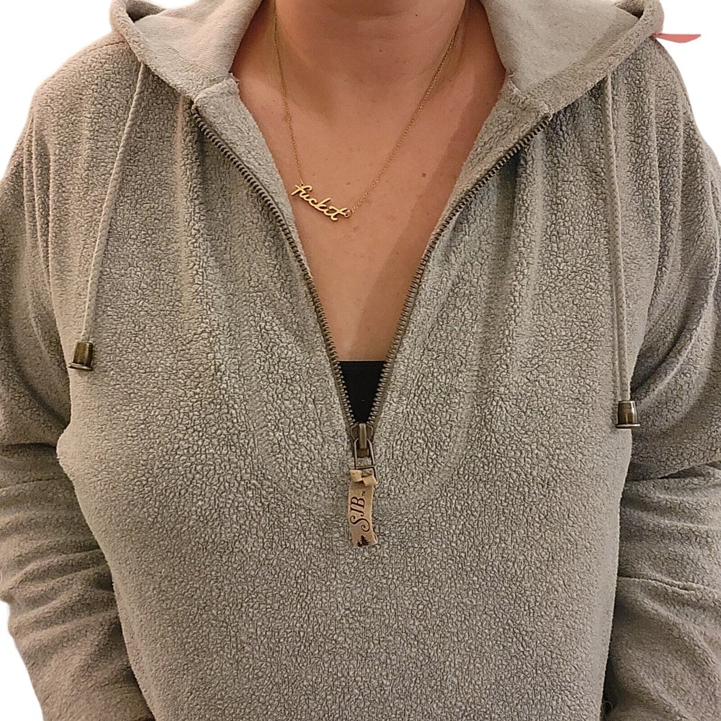 Heather Gray St. John's Bay Cotton Blend 1/4 Zip Hoodie Pocket Small 22" P2P
