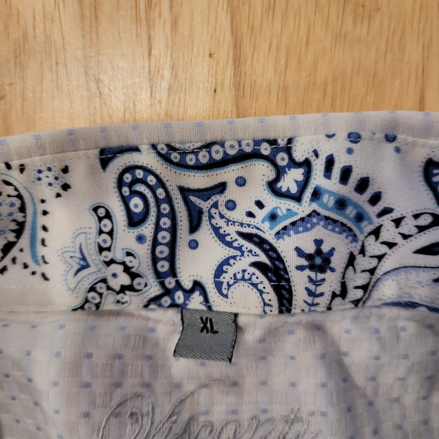 Visconti Men's White & Blue Cotton Button Down Collared Dress Shirt XL Blue