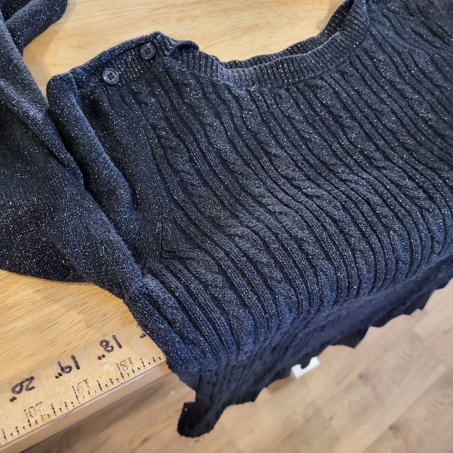 Banana Republic Cotton Angora Blend Black Metallic Cable Knit Sweater Button Med