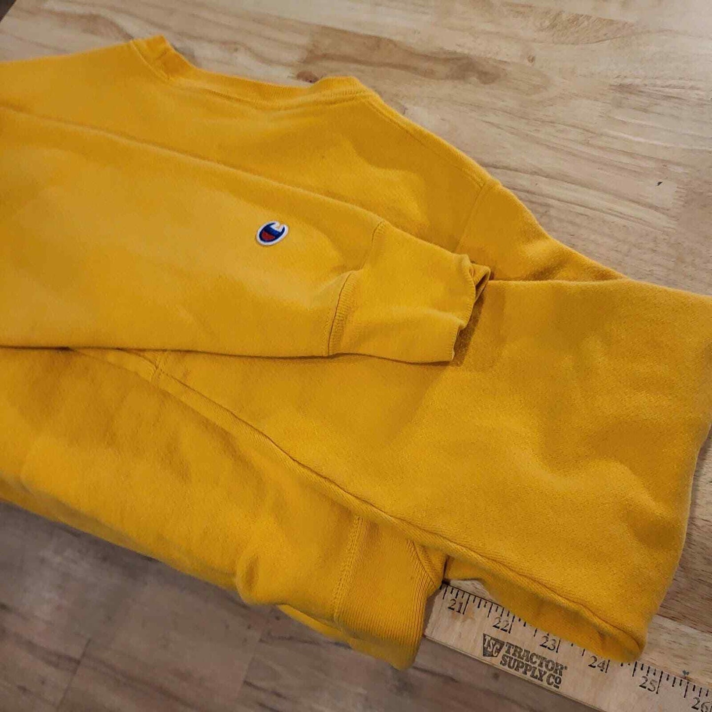 Yellow Champion Long Sleeve Sweatshirt 21" Pit to Pit Size Sm. Logo Applique