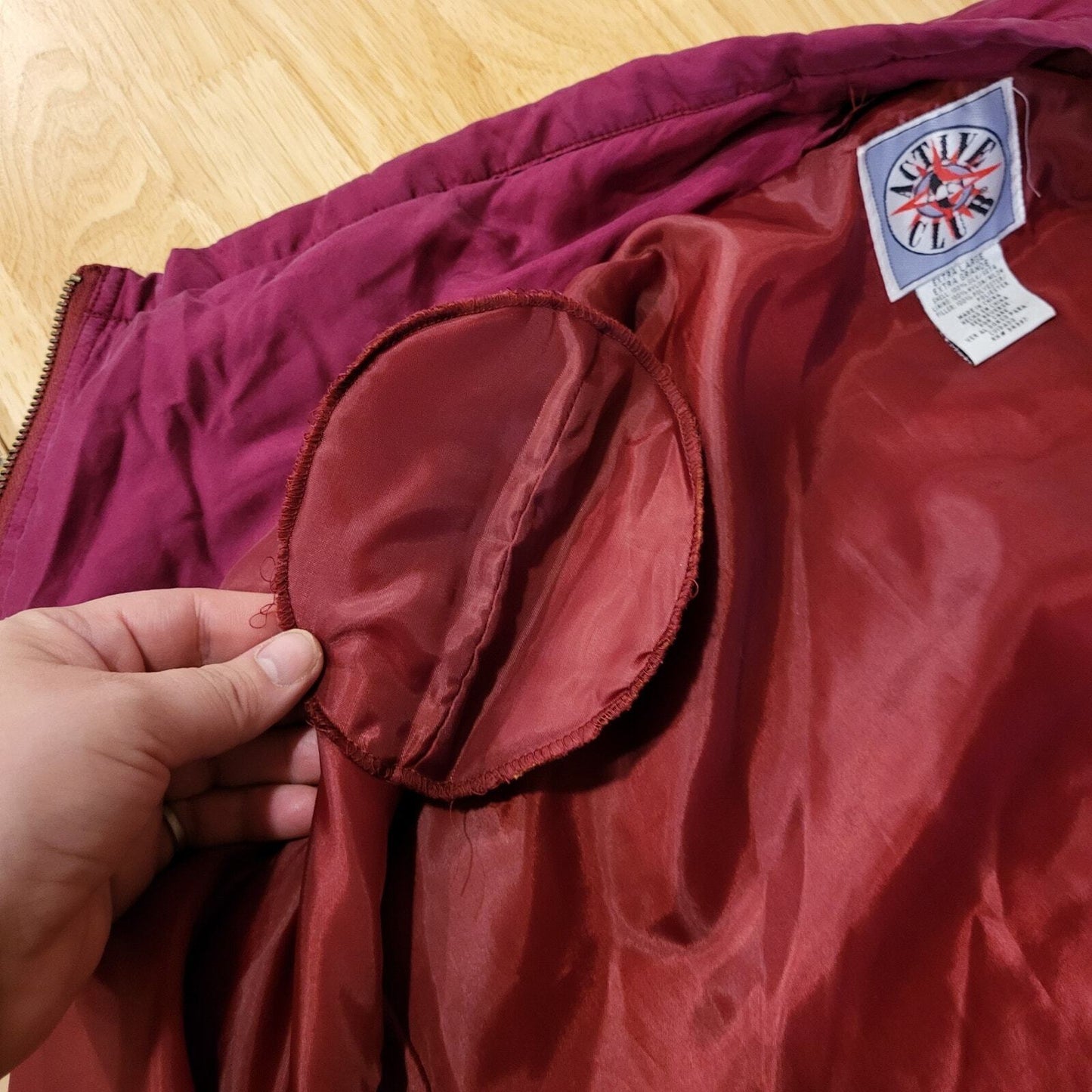 Vintage Active Club 100% Silk Puff Jacket Pink Fuscia Pockets Snap Toggle XL
