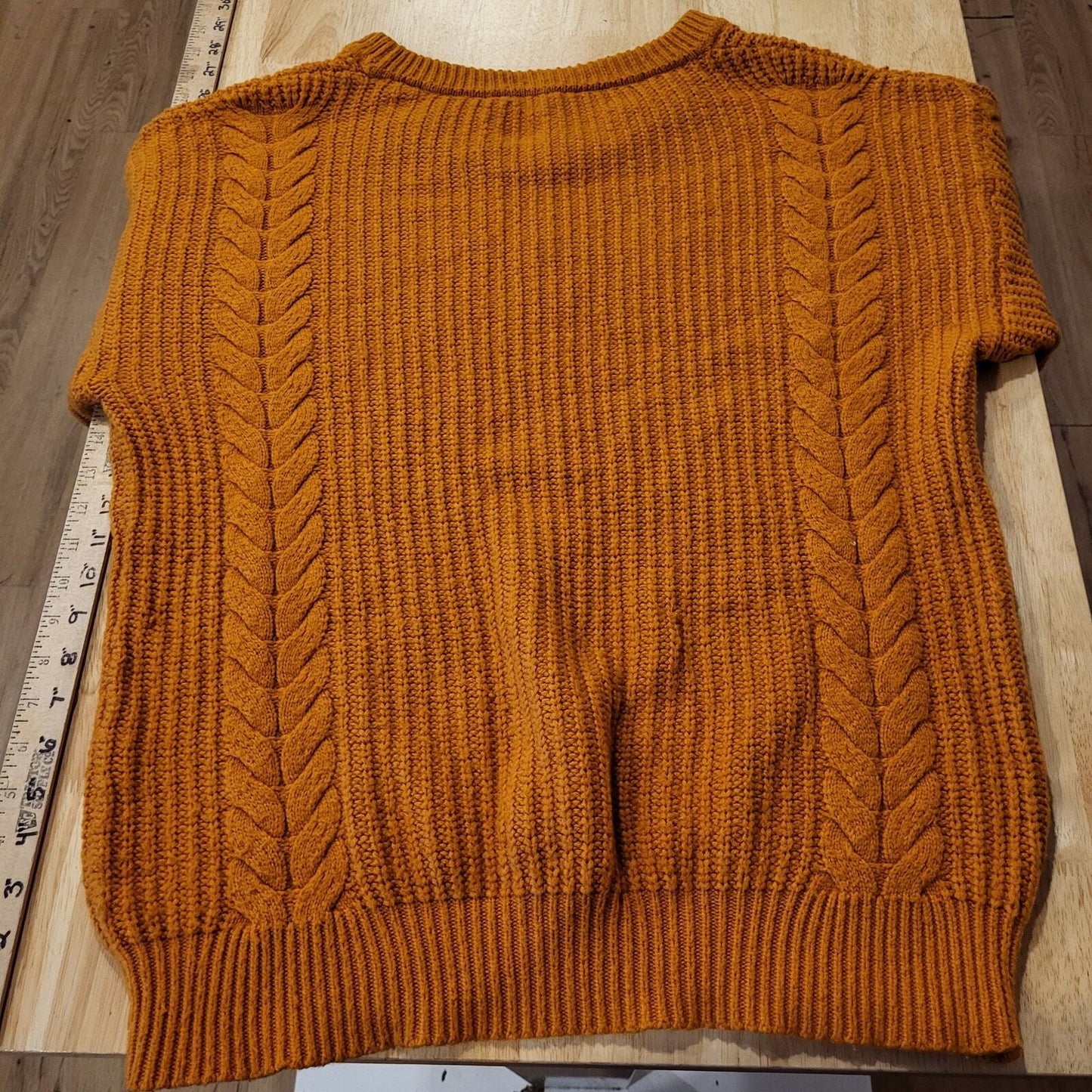Orange Knit Jumper Sweater Chunky Knit No Label Soft Large Round Neck