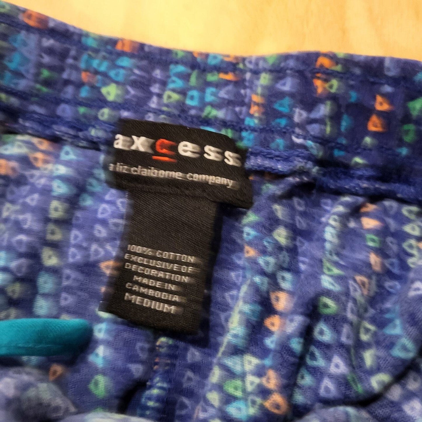 Axcess By Liz Claiborn 100% Cotton Vintage Geometric Blue Knit Elastic Waist