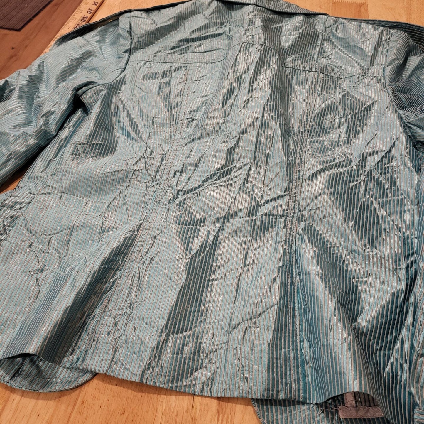 Emil Rutenberg Teal Metalic Jacket Vintage Pockets 21" shoulder to hem 18" P2P