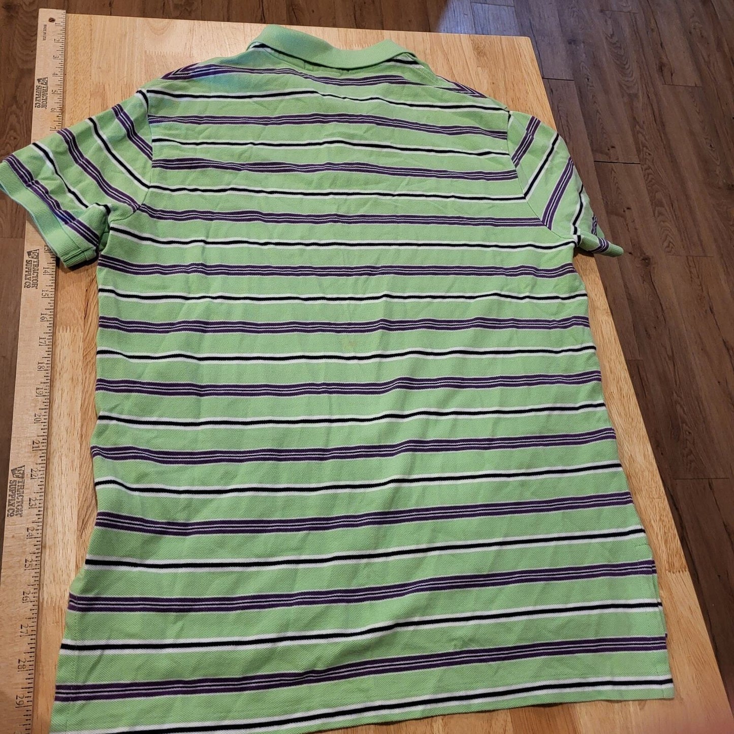 Ralph Lauren Green Striped Golf Polo Blue Detail Large Red Logo