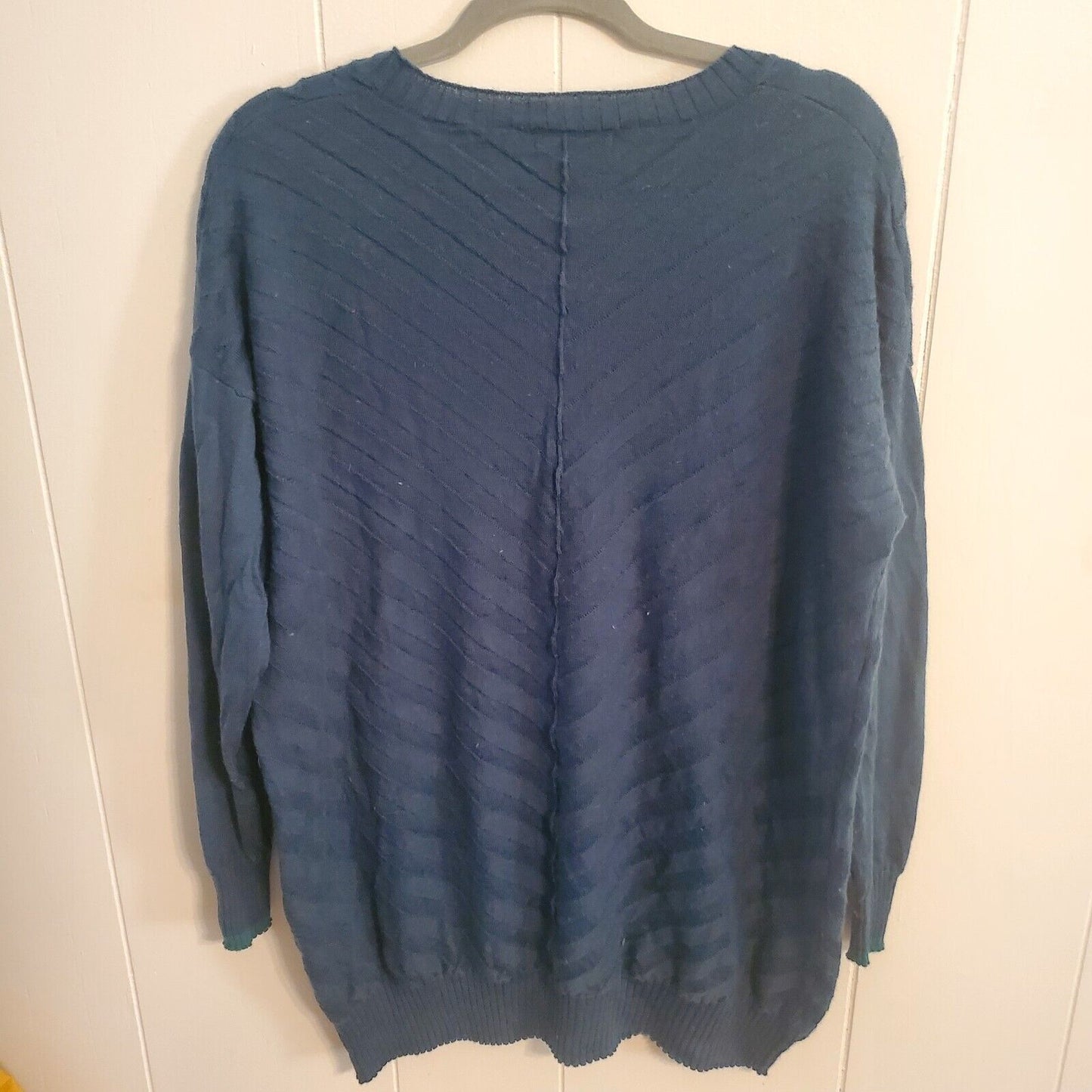 Two Danes Sweater Blue Striped Chevron Long Sleeve V Neck Pullover Size