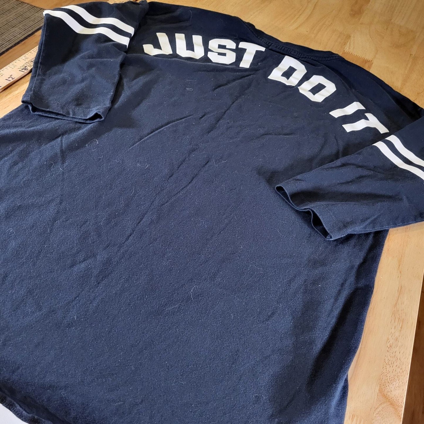 Nike Just Do It Blue White Stripe 3/4 Sleeve Shirt Jersey Medium