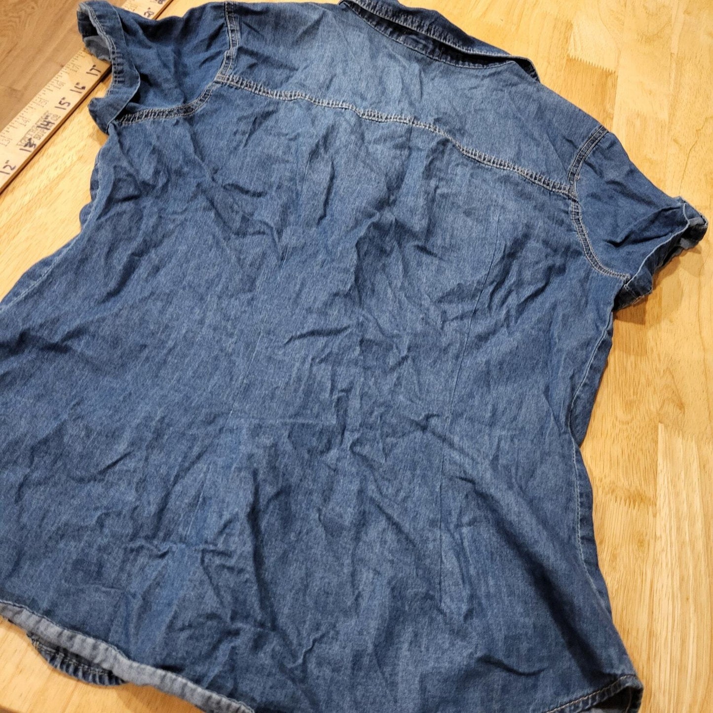 y2k Denim Cest Toi Denim Button Front Cap Sleeve Collared Top Zip Pocket