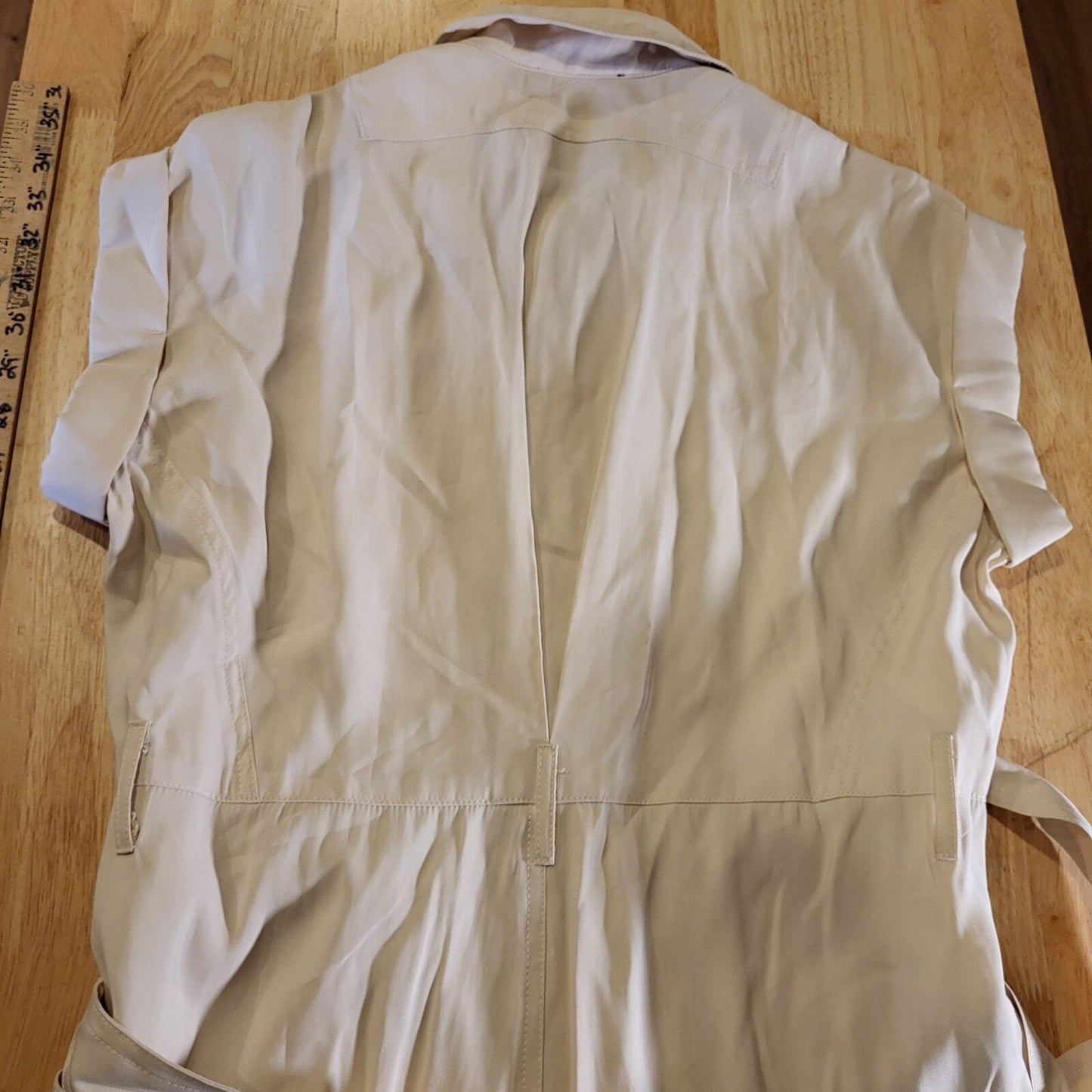 Skies Are Blue Beige Sleeveless Collared Button Up Jumpsuit Small 26" Rise 17" W