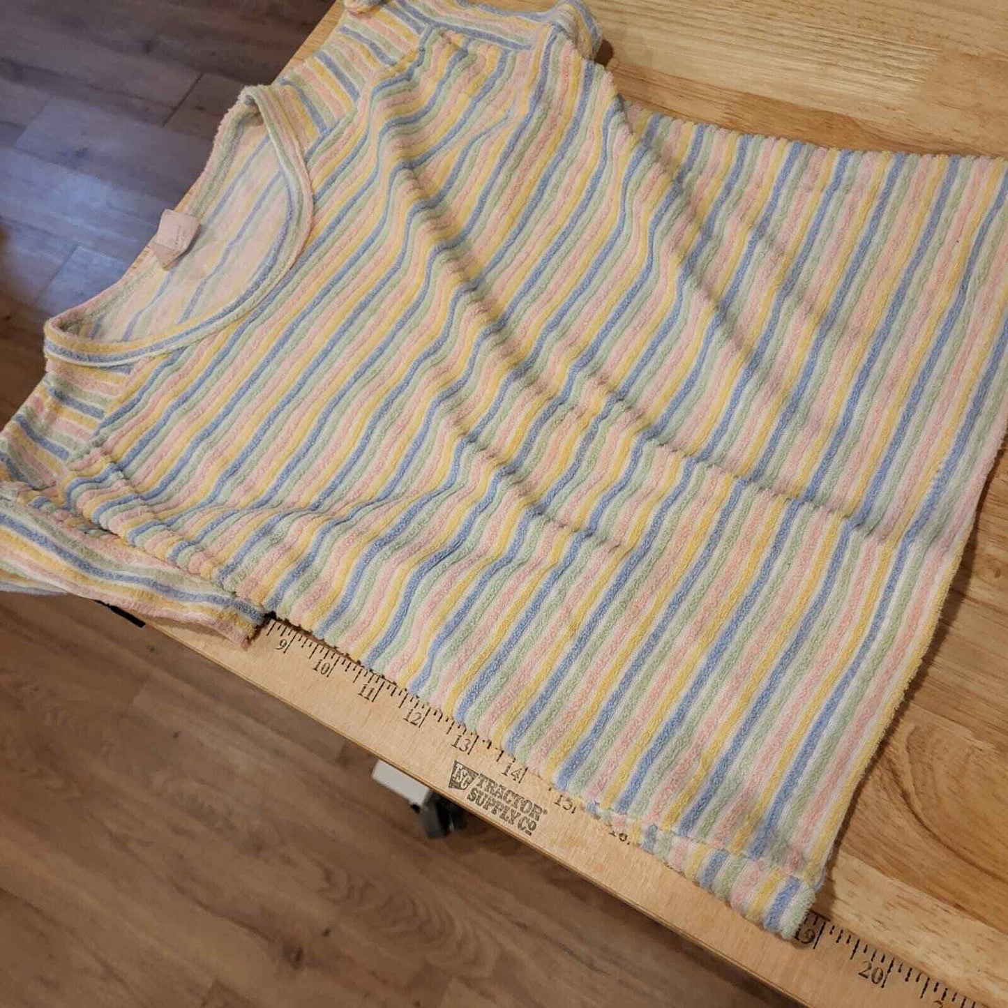 Vintage Pastel Rainbow Striped Terry Cloth Top Cap Sleeve Small