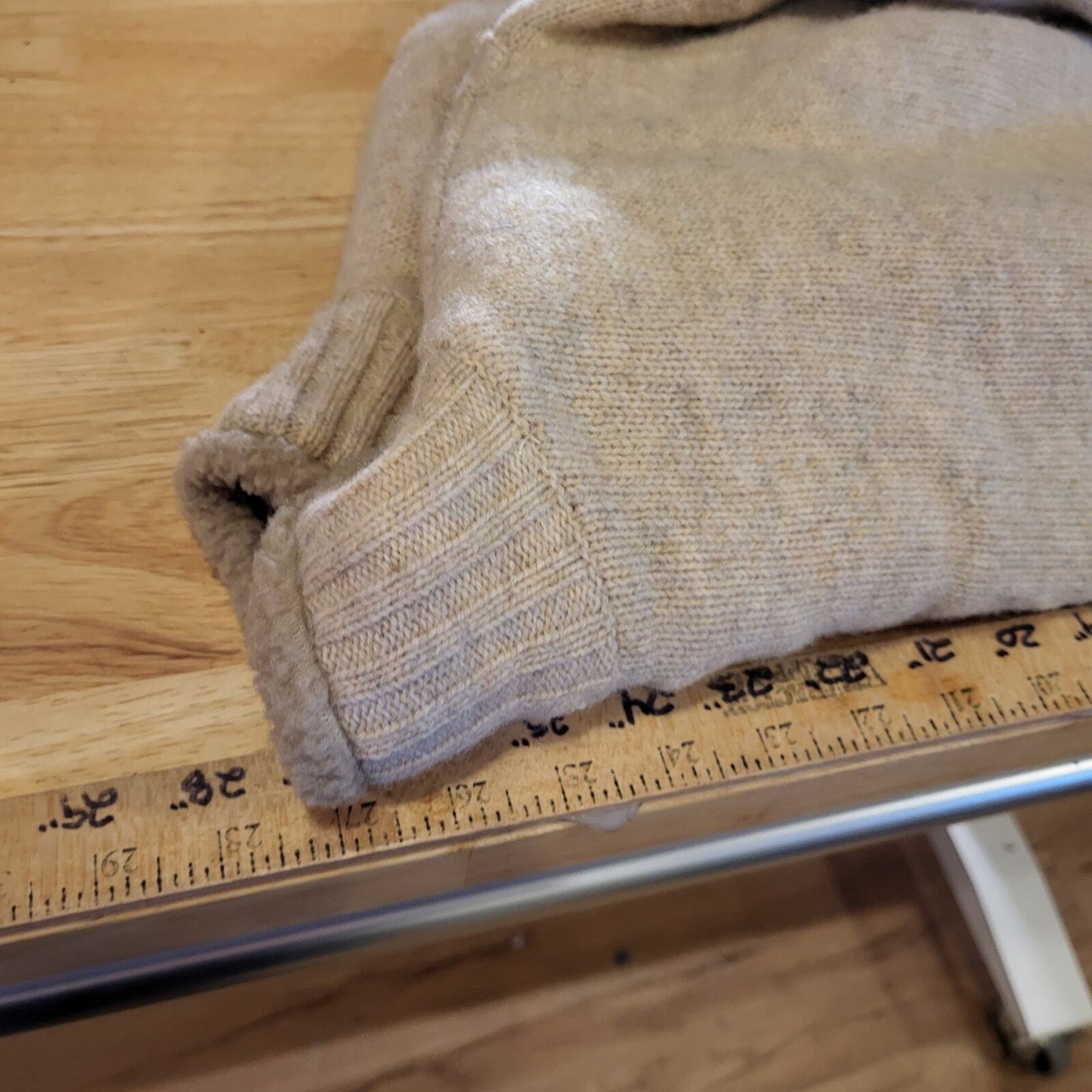L. L. Bean Beige Wool Full Zip Fleece Lined Sweater Medium See Photo for hole