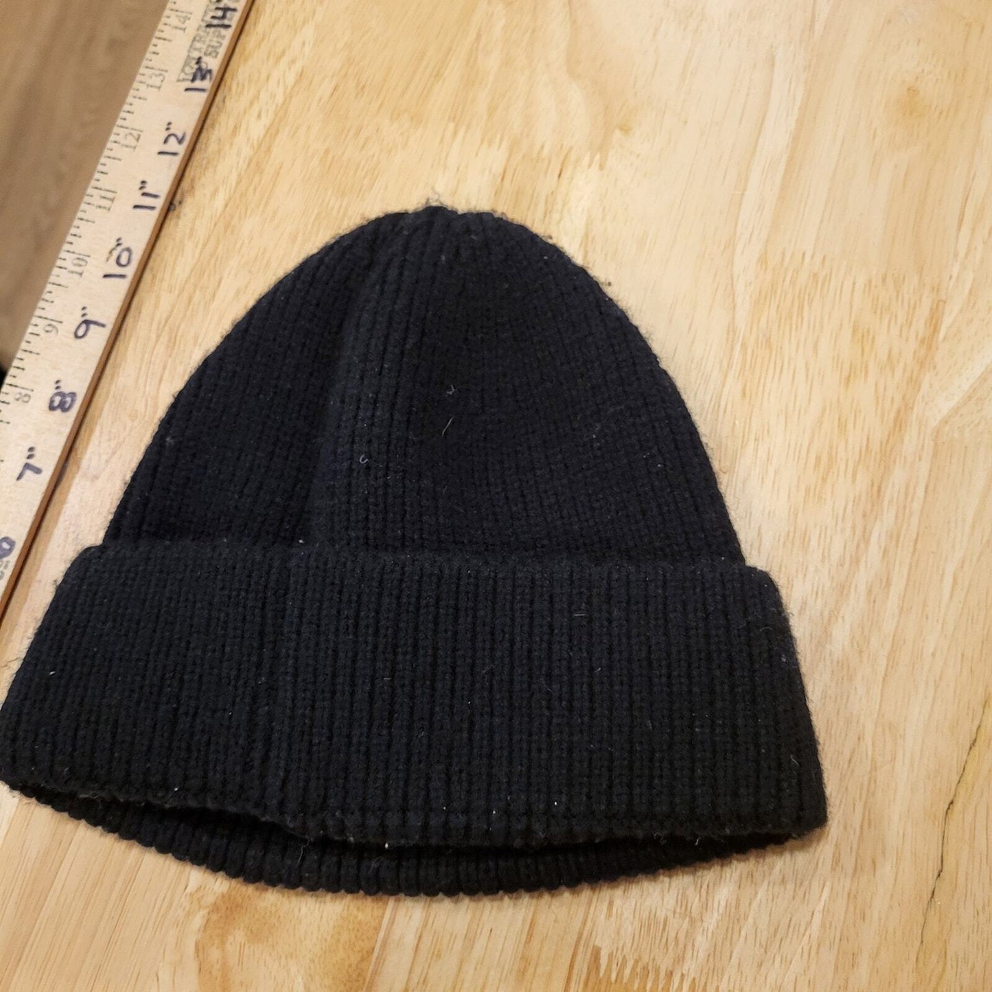 YMS Black Beanie White Patch Quote fold over Ribbed Knit