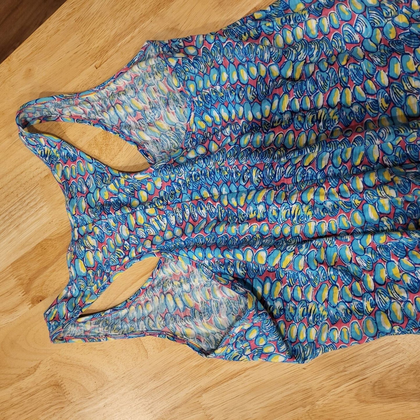 Lilly Pulitzer Muscle Print Blue Tank Maxi T-shirt Dress 60" Long 17" Pit 2 Pit