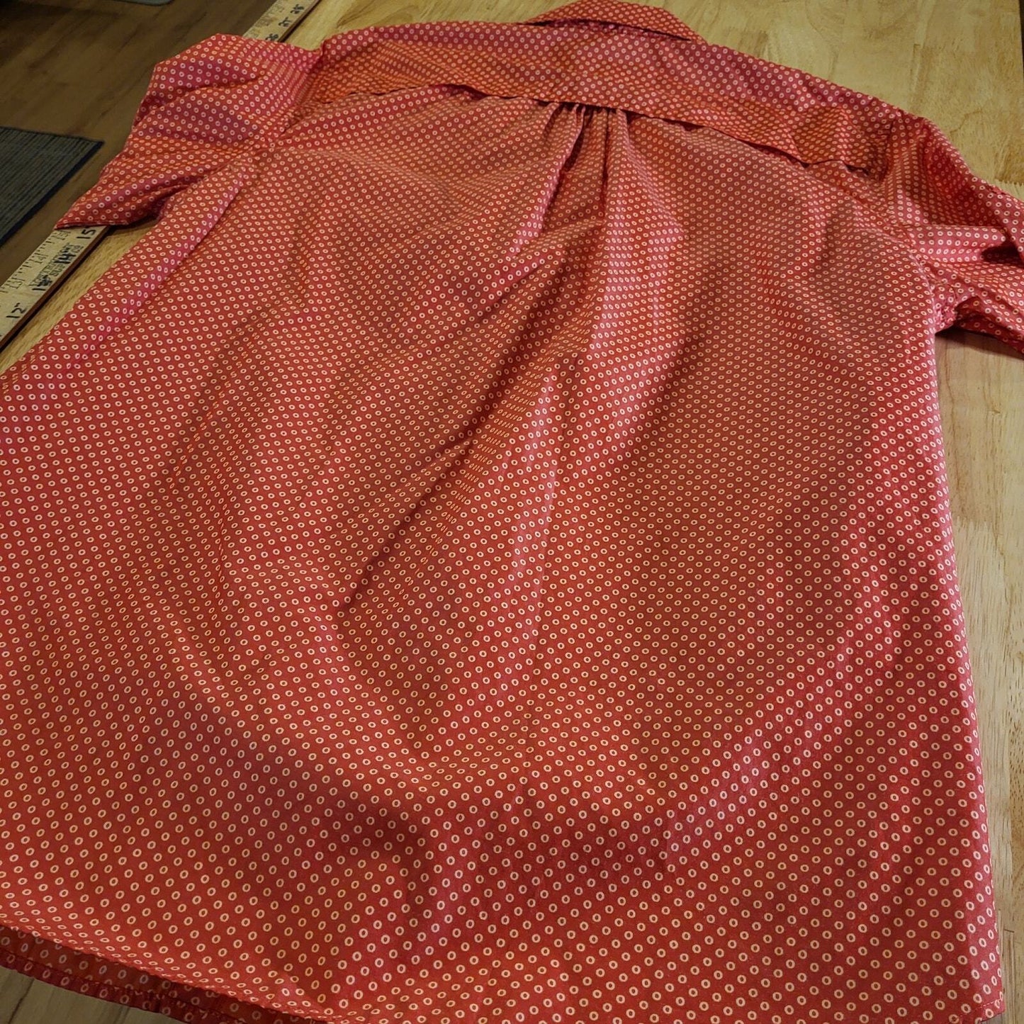 Lands End Large 14/16 Cotton-Poly Blend Red Dotted Button Up Collared shirt