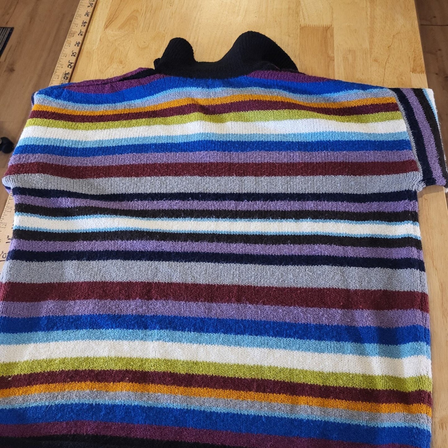Vintage Express Tricot Knit Striped Collared 1/4 Zip Long Sleeve Sweater Small