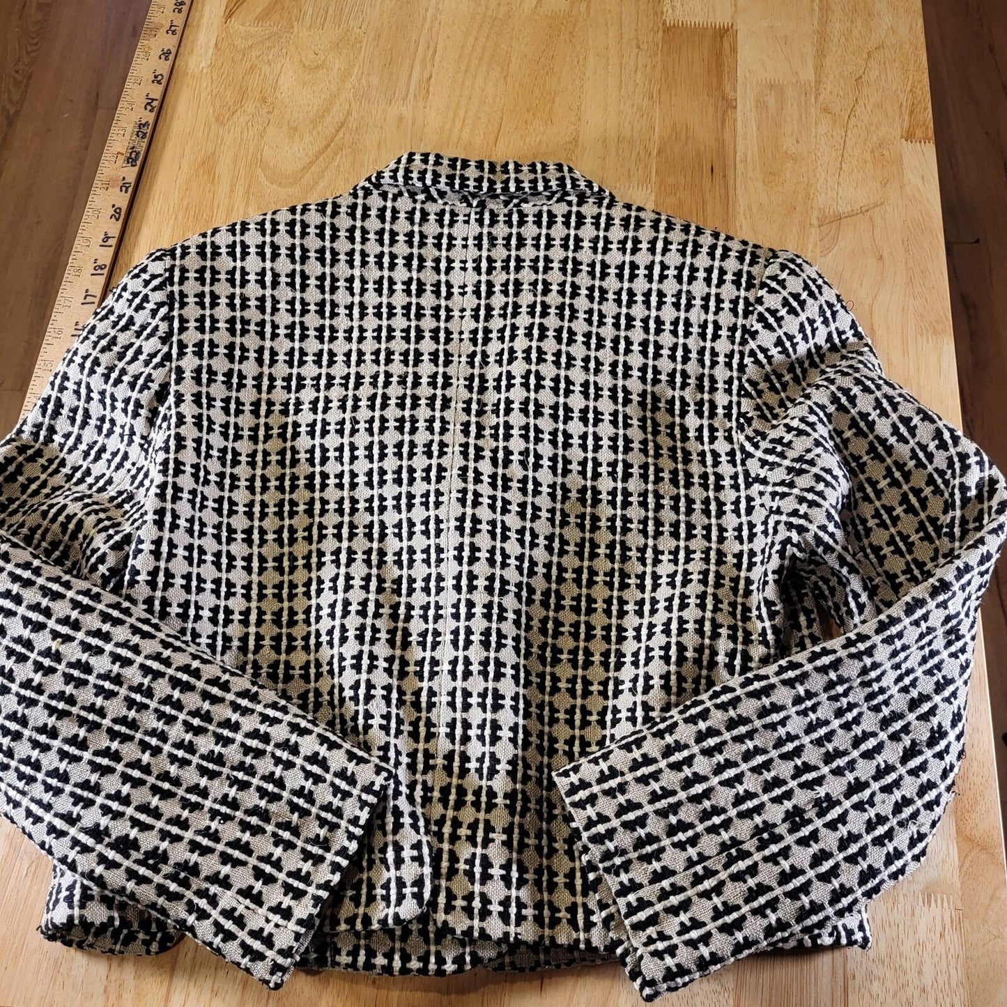 Doncaster Geometric 100% Silk Tweed Coat Pockets Buttons Notched Hem Size 2