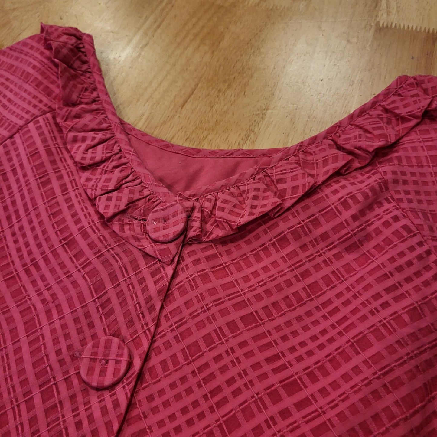 Lilly Pulitzer Pink Plaid Blouse Ruffle Collar Button Back Cap Sleeve 18" P2P