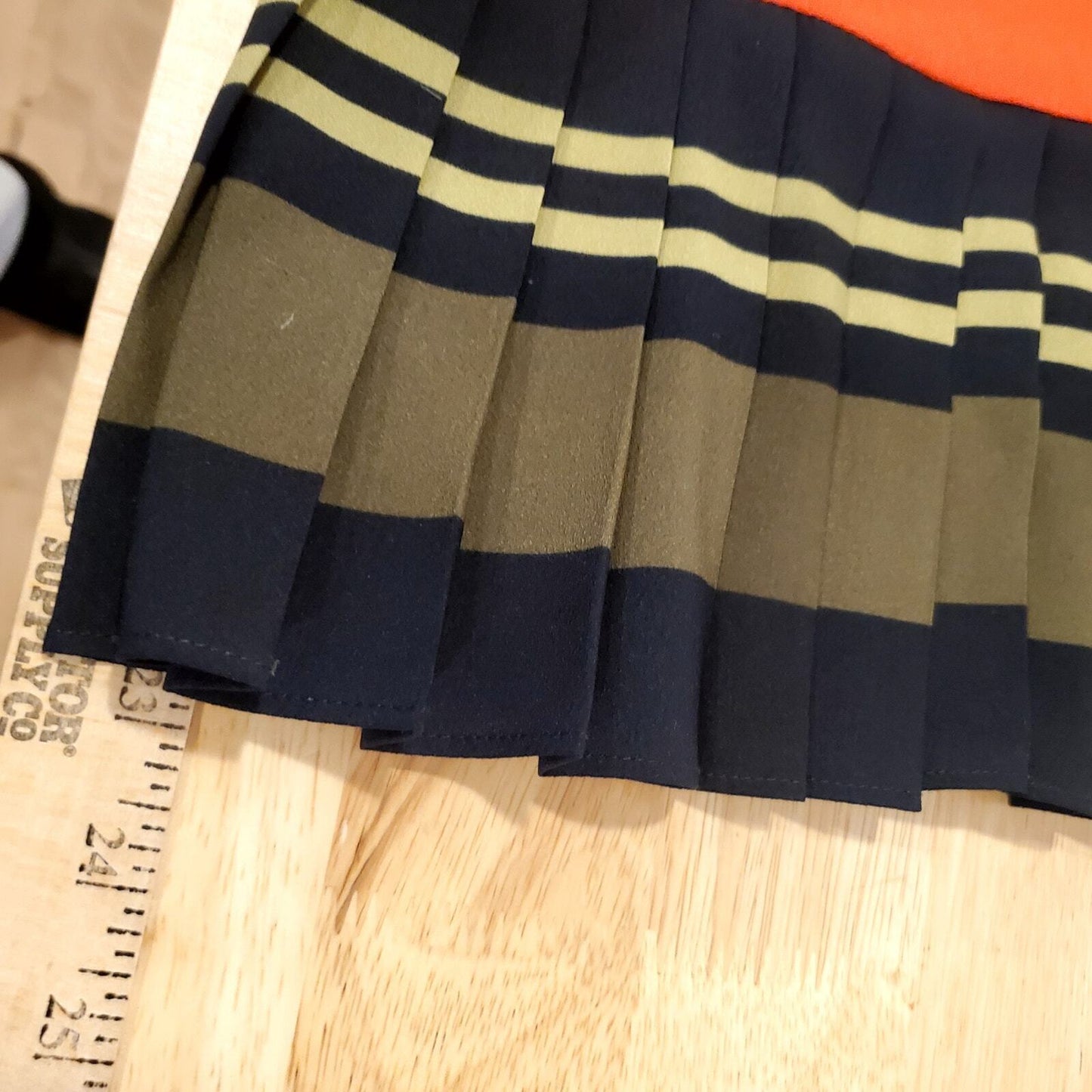 Ann Taylor Petite Knee Length Striped Skirt Pleated Hem Red Blue Pencil