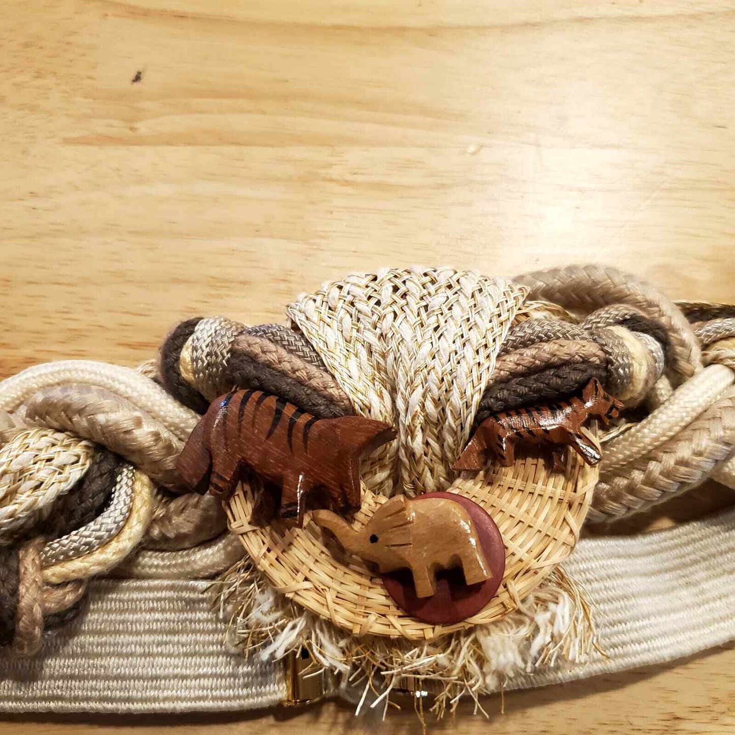 Leather Shop African Safari Wooden Animal Belt Elastic