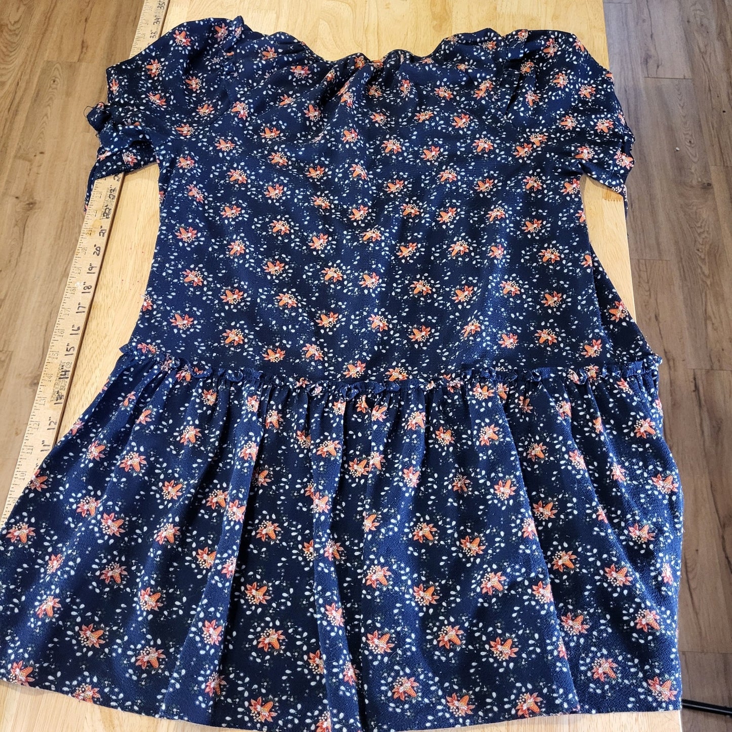 Max Studios Blue Floral Long Sleeve Mini Dress Tiered Ruffle Medium
