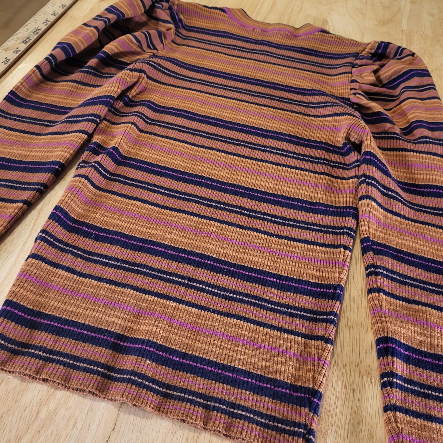 Flying Tomato Retro Orange Purple Striped Sweater Puff Long Sleeve Viscose Large