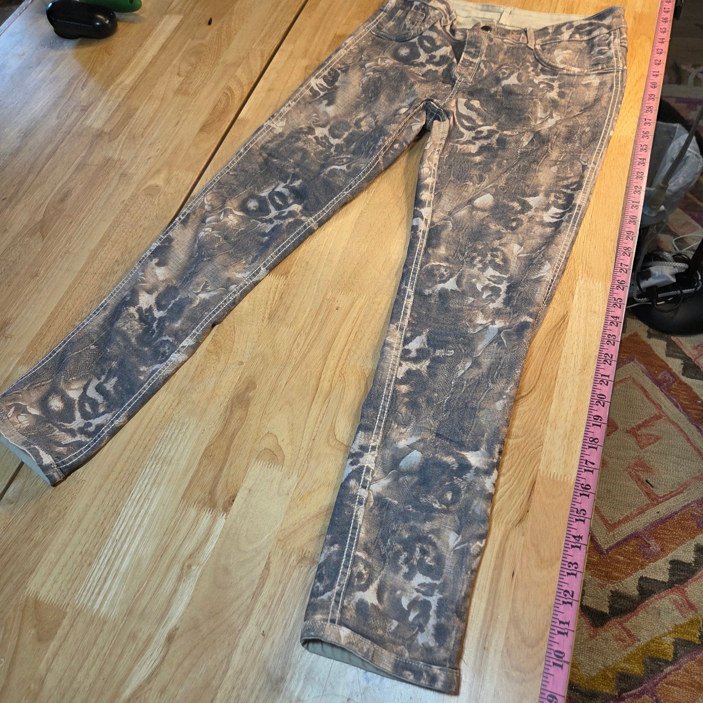 Tempo Paris Cotton Blend XL/42 Reversable Khaki Animal Print Straight Leg Pants